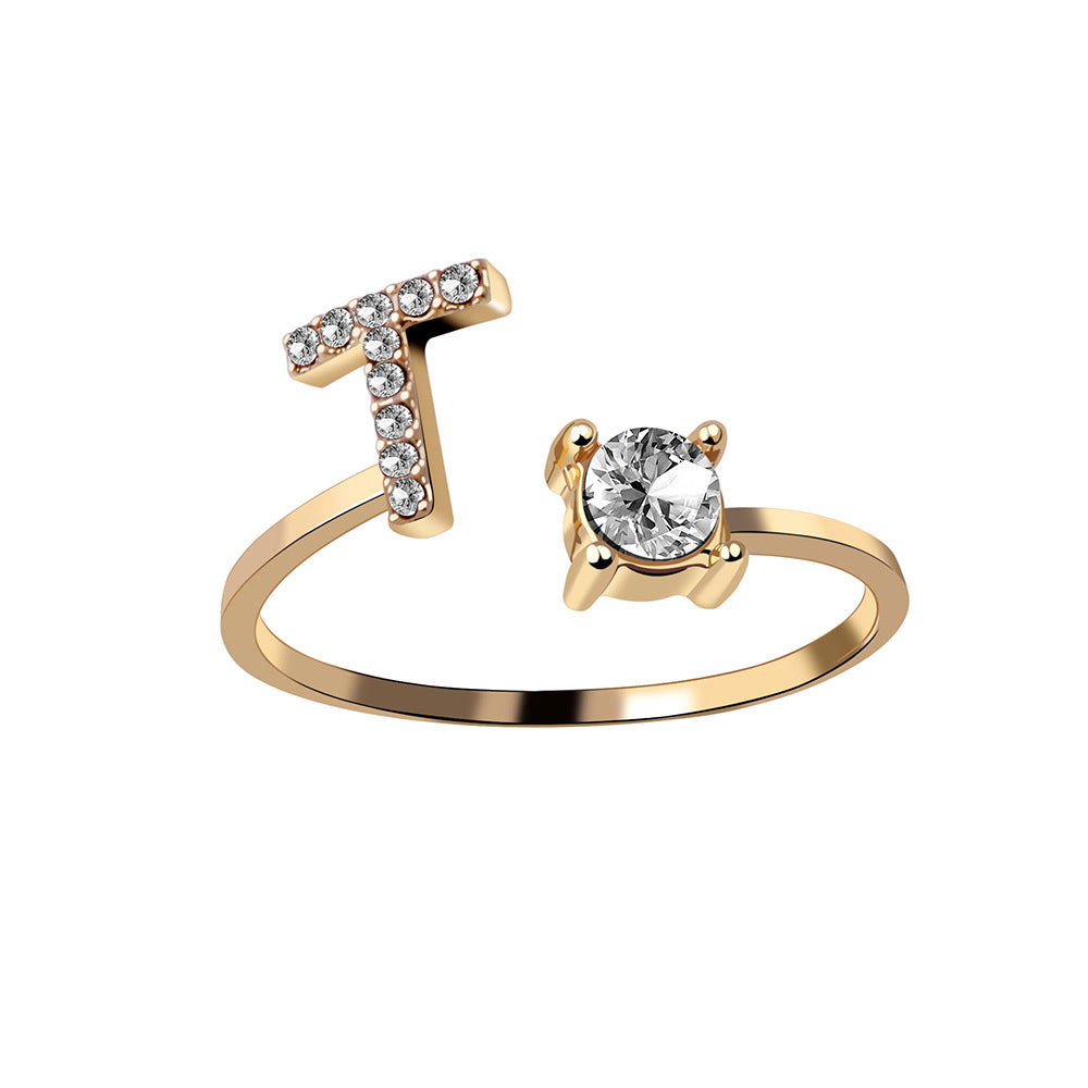 wholesale Alloy 26 Letter Diamond Open Adjustable Ring